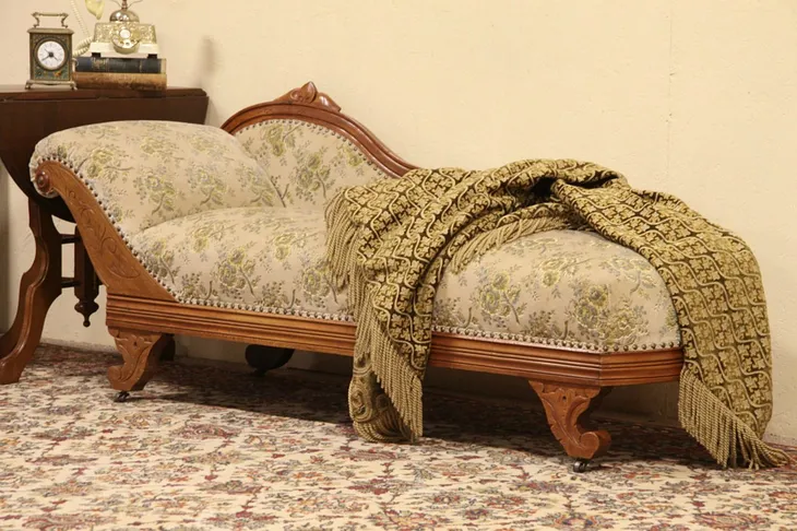 Victorian 1875 Antique Fainting Couch, Chaise or Recamier