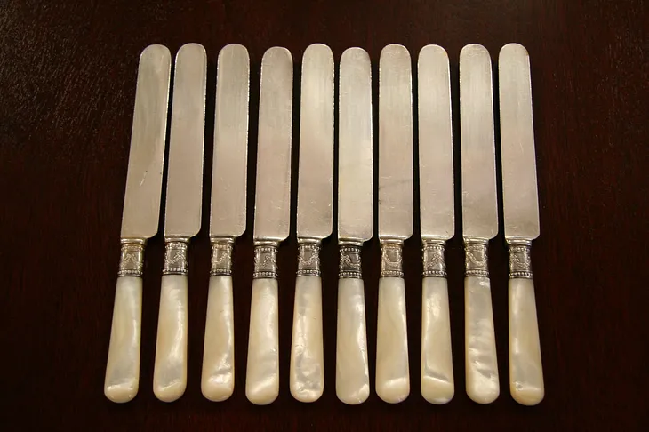 Mother of Pearl Set of 10 Knives circa 1890