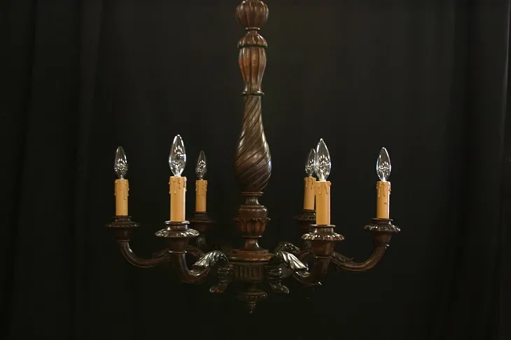 Carved Walnut Antique Chandelier