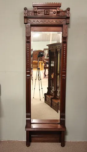 Victorian Walnut Eastlake Pier or Hall Mirror, 1880