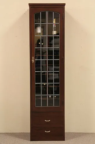 Arts & Crafts Oak Cabinet, Leaded Glass Door