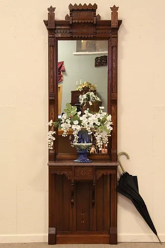 Victorian Eastlake Pier Mirror Walnut & Marble 1885 (1)