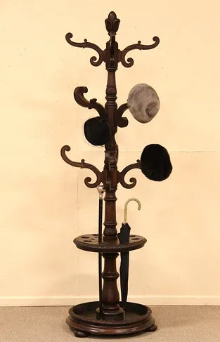 Victorian Carved Oak Hall Stand, Coat or Hat Tree