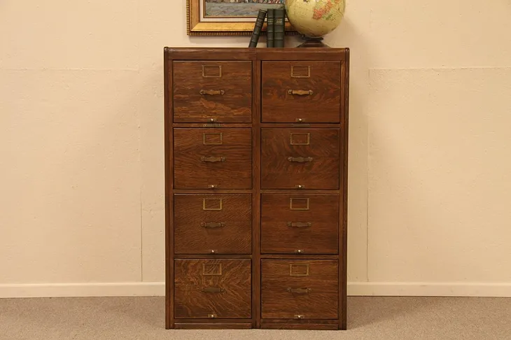 Oak Antique 8 Drawer Double File Cabinet