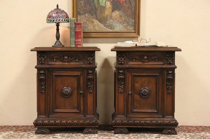 Pair of Carved Italian Antique Nightstands or Bedside Tables (1)