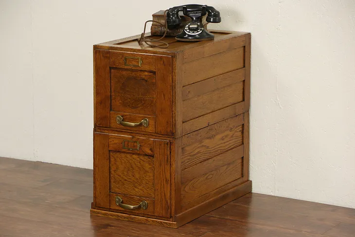 Oak 1910 Antique 2 Drawer File Cabinet, Original Hardware