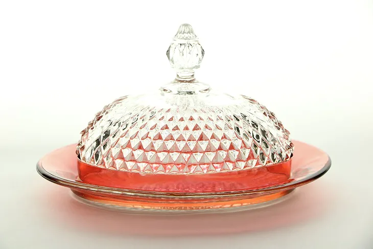 Cranberry & Clear Glass Covered Butter Dish