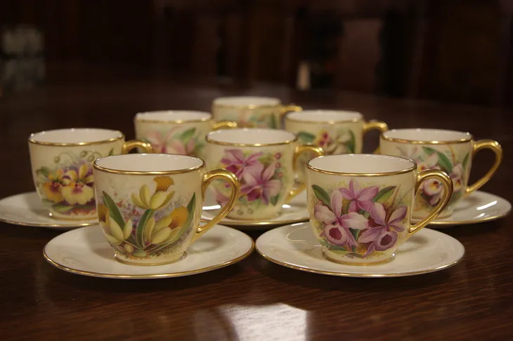 Set of 8 Hand Painted Lenox Espresso Cups & Saucers