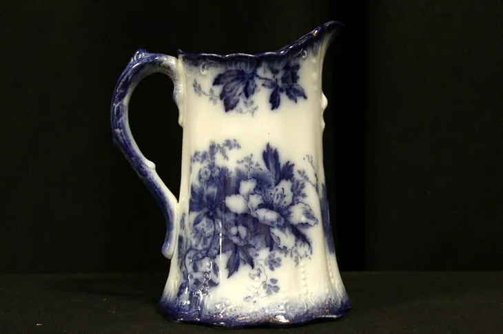 Flow Blue 1880 Antique Peony Pitcher by Meakin of England