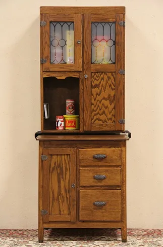 Narrow Oak 1915 Hoosier Kitchen Cupboard