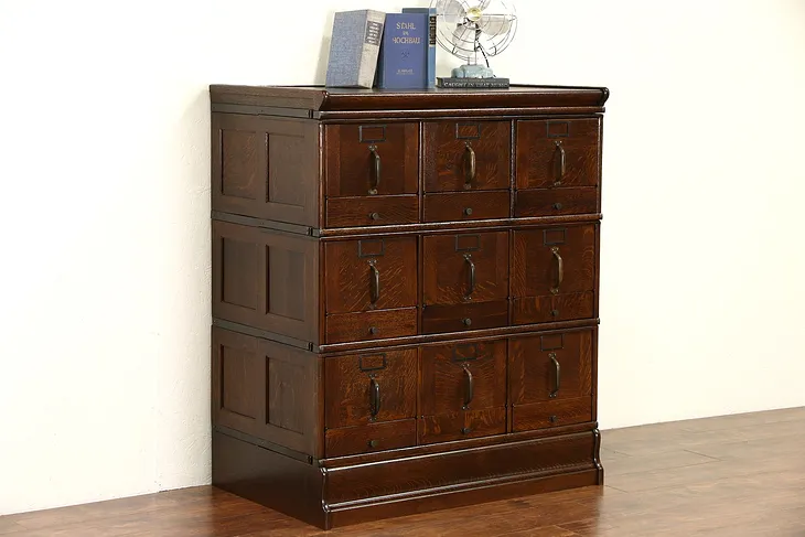 Stacking 9 Drawer 1900 Antique Oak File Cabinet, Tilting Fronts