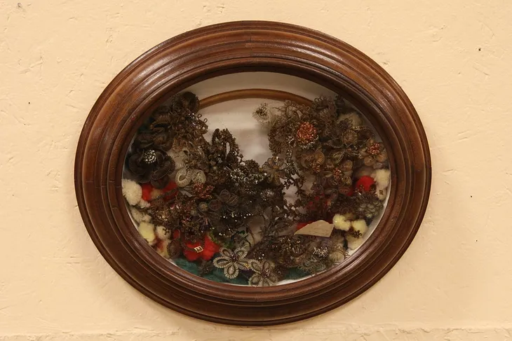 Victorian Hair Wreath in Oval Shadow Box