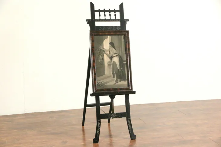 Victorian Eastlake 1870 Antique Easel, Ebonized and Carved (1)