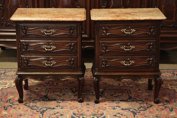 Pr. Antique Marble Top Chests End Tables Nightstands