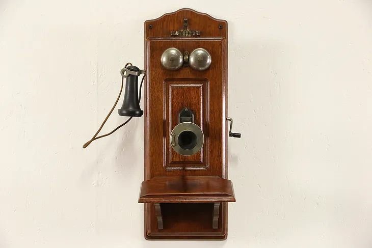 Oak 1900's Antique Wall Telephone, Signed "Western Electric"