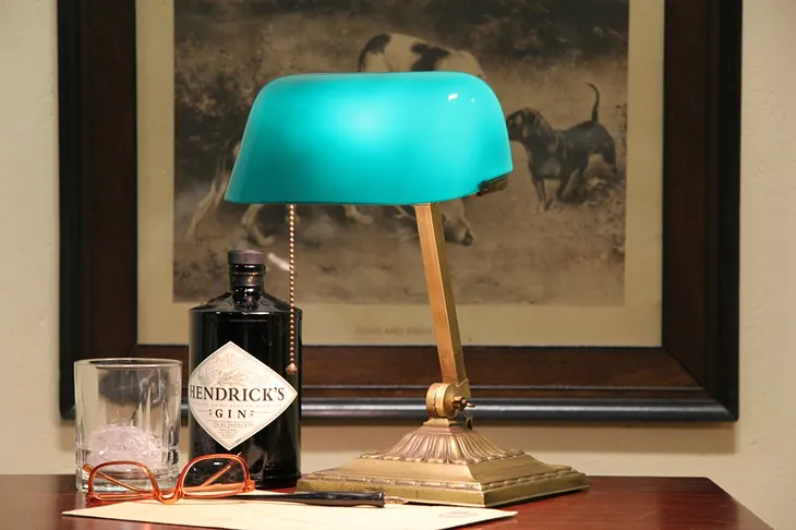 Emeralite Emerald Green 1917 Brass Banker Desk Lamp (1)