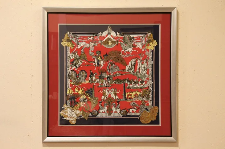 Hermes Vintage Silk Unicorn Scarf Framed