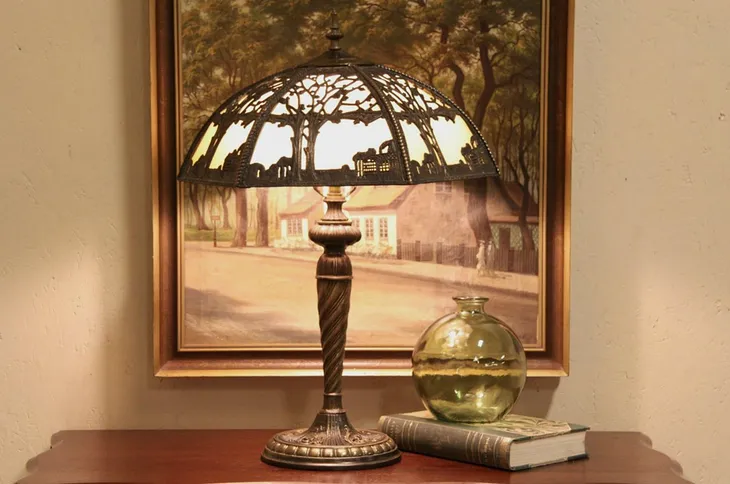 Panel Lamp, Stained Glass Filigree Shade