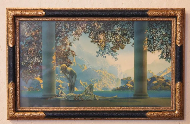 Maxfield Parrish Daybreak Print, Original Frame (1)