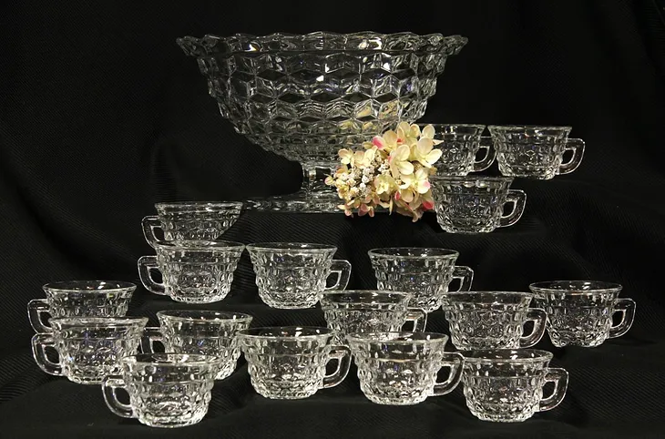 Fostoria American Punch Set, Footed Bowl, 17 Cups