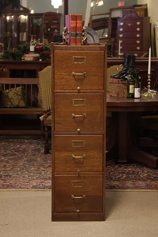 Oak 4 Drawer Antique File Cabinet