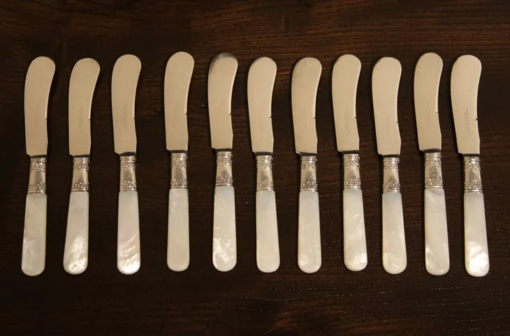 Mother of Pearl Silverware Antique Flatware Set of 11 Butter or Appetizer Knives (1)