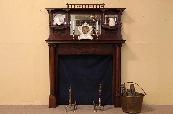 Victorian Oak Fireplace Mantel Surround, Mirrors