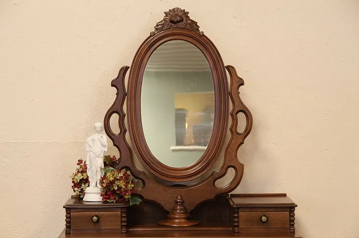 Victorian Carved Dresser Top Wishbone Mirror