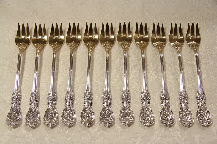 Francis I Sterling Silver Set of 11 Seafood Cocktail / Lemon Forks Reed & Barton