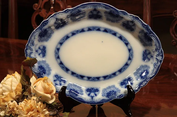 Victorian Antique Flow Blue Grindley Baltic Platter (1)