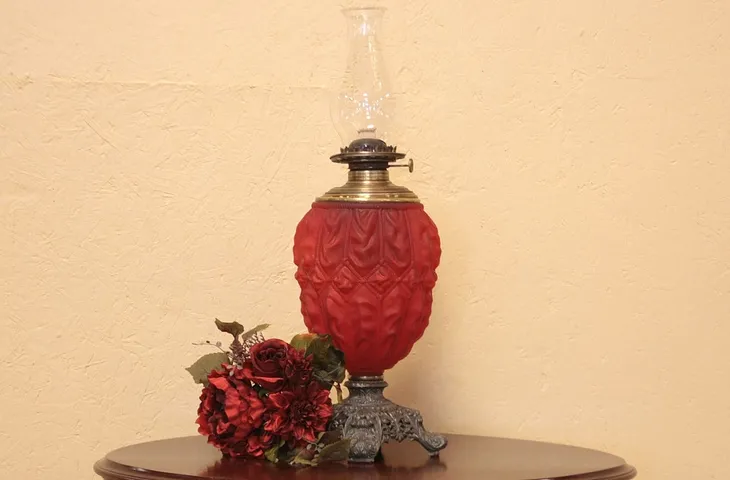 Red Satin Glass Antique Victorian Oil Lamp