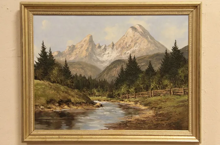 Alpine Mountain Scene Signed Kurt Moser Original Oil Painting