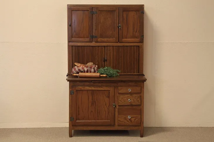 Oak Hoosier Roll Top Kitchen Cabinet