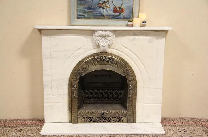 Victorian Marble Fireplace Mantel, Surround & Iron Insert