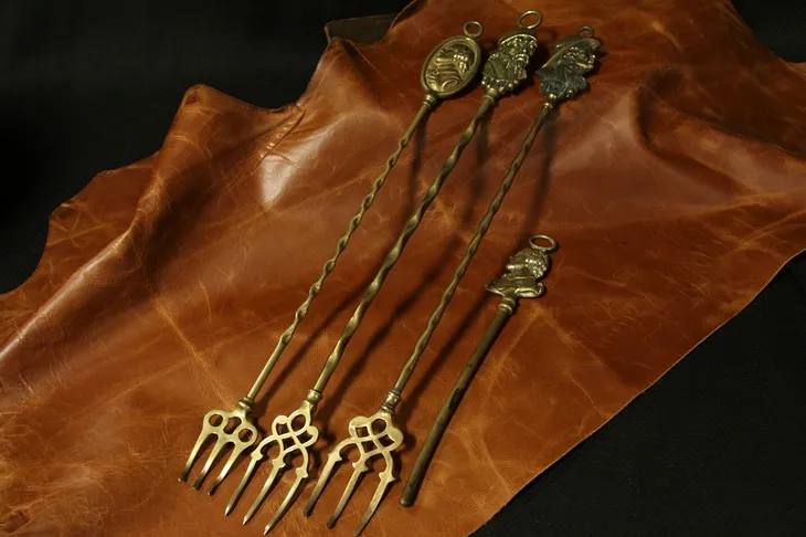 Group of Shakespeare English Brass Toasting Forks