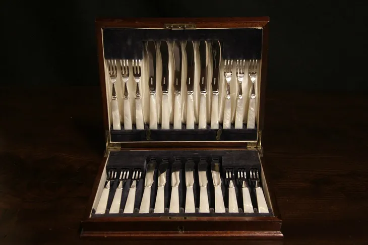 Pearl Handle Silverware Set 12 Knives 12 Forks