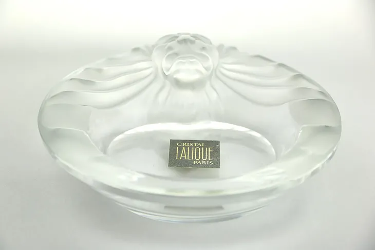 Lalique Signed French Crystal Lion Bowl