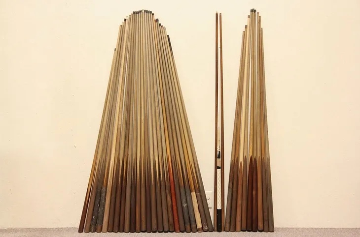 Group of 29 Vintage Pool or Billiard Cues or Cue Sticks