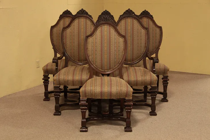 Set of 6 Renaissance Carved Walnut Dining Chairs