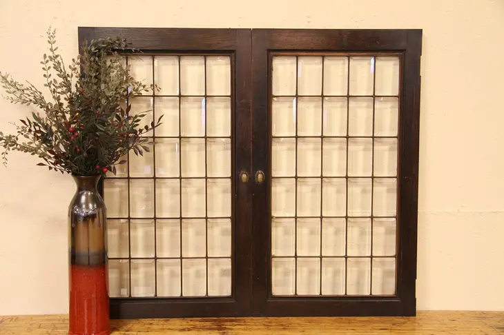 Pair of Beveled Glass Doors with Individual Panes