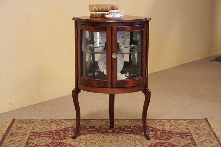 Curved Glass Antique Corner Curio Cabinet