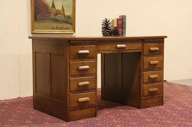 Leather Top Antique 1900 Desk, File Drawer