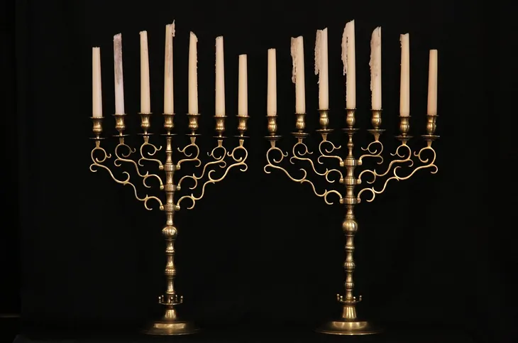 Pair of Antique Brass 7 Candle Candelabra