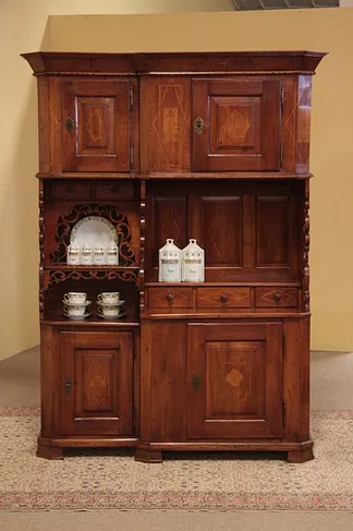 Swiss Folk Carved Antique Cherry Cupboard