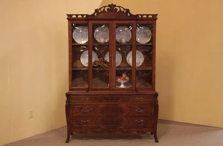 French Style Carved Breakfront China Cabinet (1)