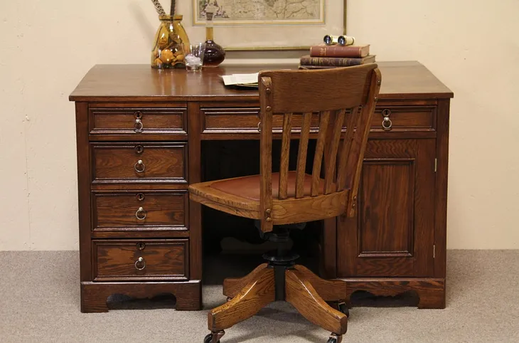 Slant Top Antique Oak Railroad Desk