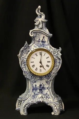 Dutch Delft Blue Porcelain Antique Clock