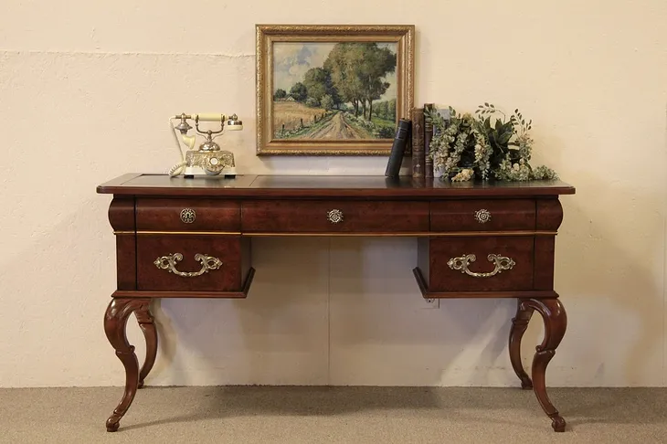 Carved Writing Desk, Tooled Leather Top