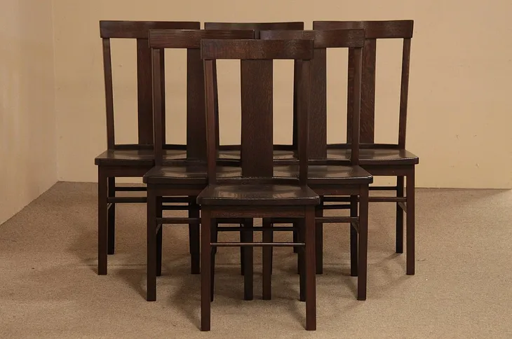 Set of 6 Mission Oak Arts & Crafts Antique Chairs