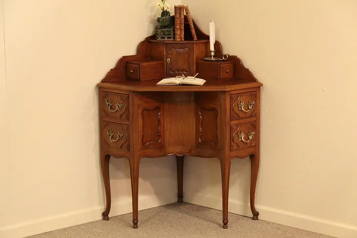 Country French Antique Carved Corner Desk